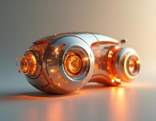 Futuristic Chrome Capsule: Glowing Orange Lights, Sci-Fi Design