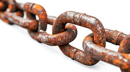 Fototapeta premium Rusty metal chain with weathered iron links and industrial strength