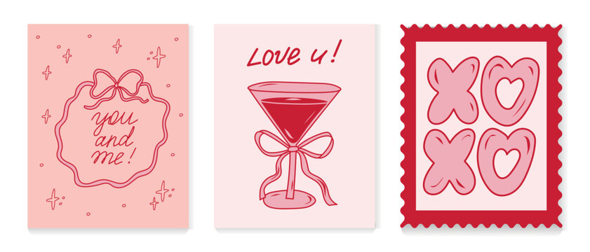 Festive collection of greeting cards designed for romantic occasions featuring playful illustrations and heartfelt messages