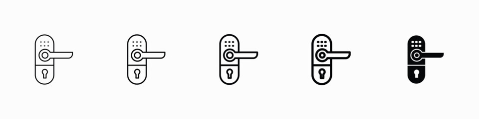 set of 5 pixel perfect Door Knob icon with 1 unexpanded, 1 silhouette, Door knob icon with a sleek handle design, security, home, office and interior themes