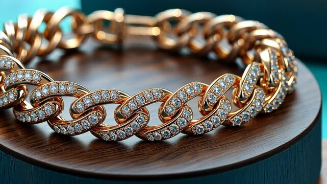 Elegant rose gold bracelet adorned with sparkling diamonds on display