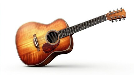 An acoustic guitar with a wooden finish, ideal for music lovers, isolated on a transparent or white background.