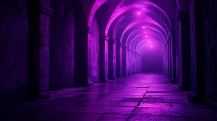 Fototapeta premium A dark gothic background with purple lighting