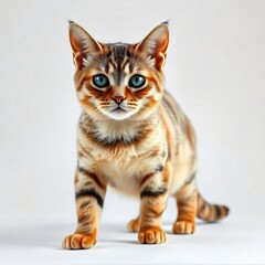 Obraz premium Adorable Bengal Kitten with Striking Blue Eyes Posing on White Background