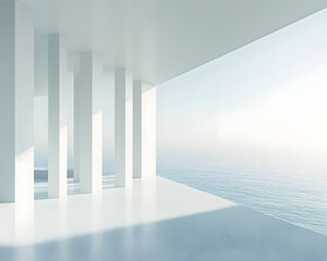 Obraz premium White Structure and Calm Sea: Architectural Rendering
