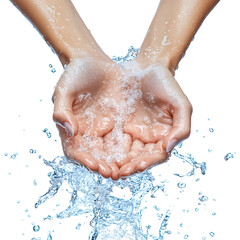 Fototapeta premium PNG Water in Hands for Face Washing Isolated Against a Transparent Background for Skincare, Hygiene, or Wellness Concepts
