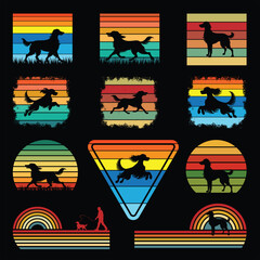 Obraz premium Retro Sunset Scene with Irish Setter Dog Silhouette Bundle
