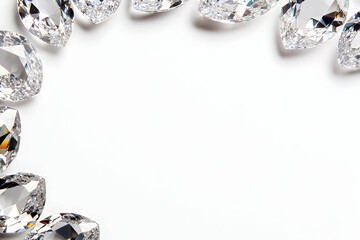 An elegant arrangement of sparkling diamonds against a clean white background, perfect for luxury themes, jewelry designs, or fashion-related projects.