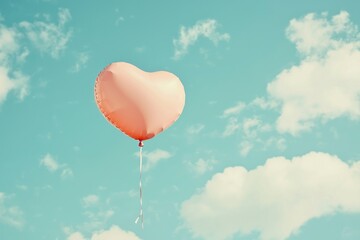 Obraz premium Pink heart balloon on blue sky background. Valentines day concept.