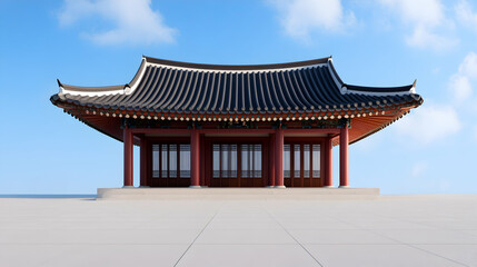 Fototapeta premium A stunning traditional structure showcasing intricate architectural designs and vibrant colors against a clear blue sky. Ideal for projects centered on culture and heritage.