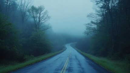 Misty Mountain Road: A Serene Drive Through Foggy Woods