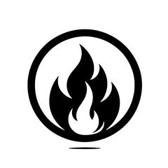 Fiery Circle: A bold, black-and-white illustration of a fire flame within a circle, a powerful symbol of energy, passion, and intensity.  