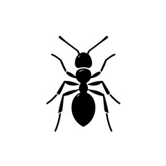 Ant Silhouette:  A minimalist black and white illustration depicting an ant in silhouette.  The simple design effectively conveys the ant's form and features.