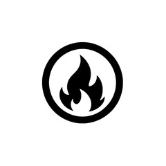 Fiery Icon: A bold, black-and-white graphic featuring a stylized flame emblem encased within a circular frame.  Perfect for representing heat, passion, energy, or warning.