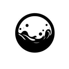 Ocean Wave in Circle: A minimalist black and white illustration of a crashing ocean wave within a circle, evoking the power and energy of the sea.  