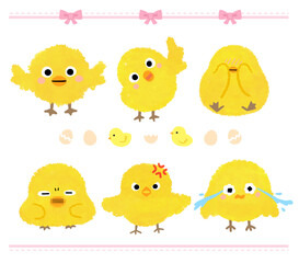 Cute various chick character illustration