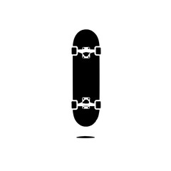 Skateboard Icon: A minimalist black and white illustration of a skateboard, showcasing its classic shape and wheels, perfect for branding, website design, or app development. 