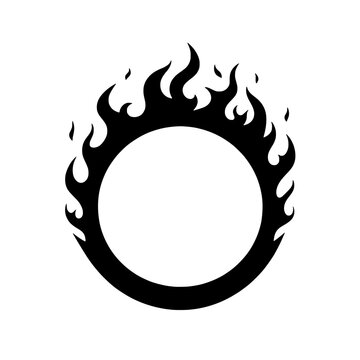 Fiery Circle:  A powerful symbol of passion, energy, and intensity. A bold black silhouette of a flaming circle, a design element perfect for logo, branding, tattoo, and graphic design. 