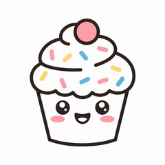 Kawaii Cupcake with Sprinkles and Cherry – Cute Dessert Art