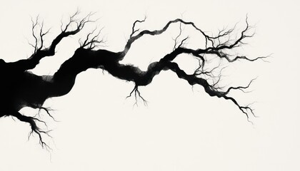 Obraz premium Abstract Black Tree Branch Artwork Against White Background