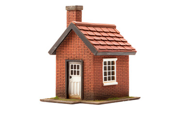 a small brick house with a chimney