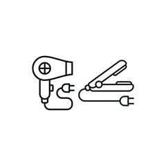 Hairdryer and hair straightener set icon with a sleek and modern style, perfect for beauty, salon, and hairstyling graphics.