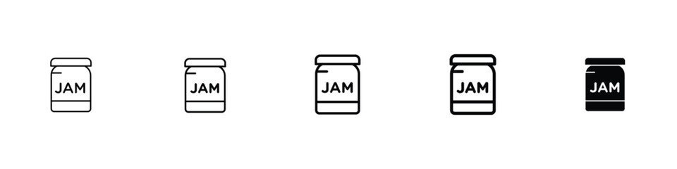 set of 5 pixel perfect jam icon with 1 unexpanded, 1 silhouette, Jam icon featuring jar of sweet fruit spread, for food, breakfast and culinary themes