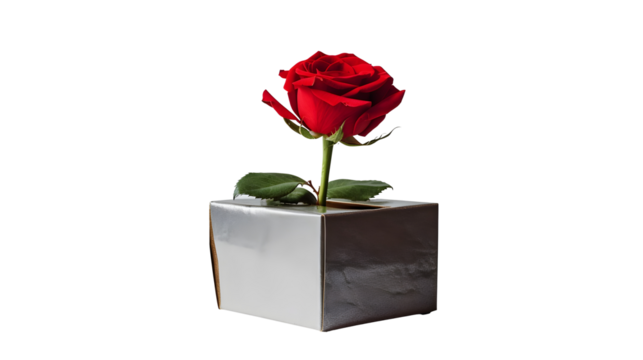 a red rose in a silver box