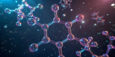 Colorful molecular structure with dynamic connections, scientific exploration