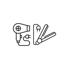 Hairdryer and hair straightener set icon with a sleek and modern style, perfect for beauty, salon, and hairstyling graphics.