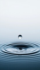 A single drop of water creates concentric ripples on a calm surface.