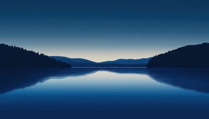 Fototapeta premium Serene Lake Surrounded by Silhouetted Mountains and Trees
