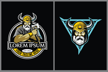 warrior viking cartoon character vector logo template