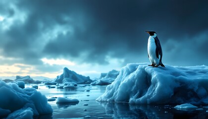 Fototapeta premium Majestic Emperor Penguin on Antarctic Iceberg Landscape