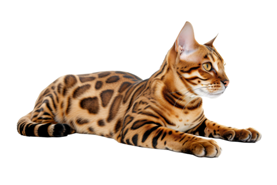 a cat lying down on a white background