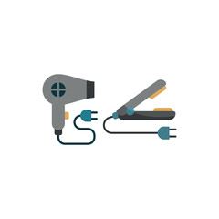 Hairdryer and hair straightener set icon with a sleek and modern style, perfect for beauty, salon, and hairstyling graphics.