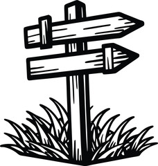 Wooden signpost in the grass. isolated on white background © Jumur