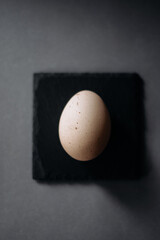 Brown egg on a black stand