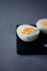 Boiled chicken egg cut in a half
