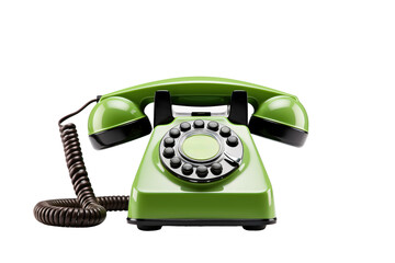 a green telephone with a cord
