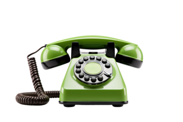 a green telephone with a cord
