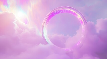 Obraz premium Hypnotic Rotating Rings in Swirling Purple Fog - Sci-fi Dreamy Concept with Rainbow Light Reflections