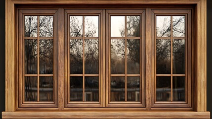 Fototapeta premium Wooden window frame with double pane and rustic four-pane glass panels