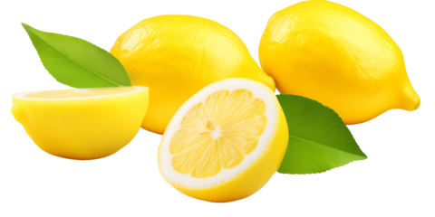 a group of lemons with leaves