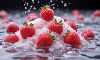 Fresh strawberries atop a bubbly mound
