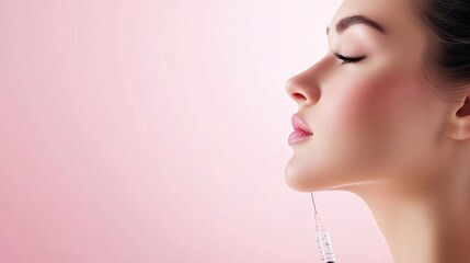 Cosmetologist injecting lip filler into beautiful woman's chin