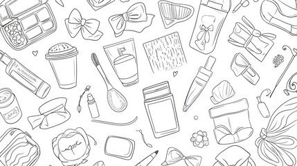 Seamless pattern beauty, gifts, coffee, background, design, packaging, illustration