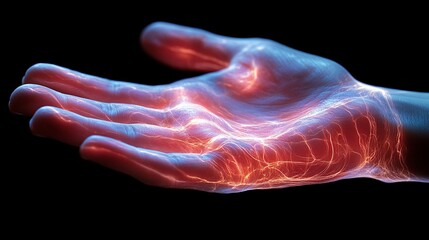 Glowing Hand with Symbolic Energy Flow
