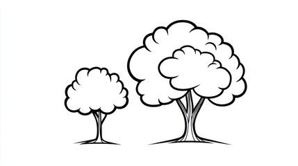 Two cartoon trees, white background, nature illustration, children's book