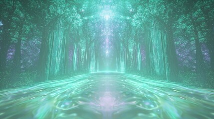 Naklejka premium Luminescent Geometric Transformation in Enchanted Forest Clearing - Ultra-Detailed Cinematic Sci-Fi Dreamscape Concept